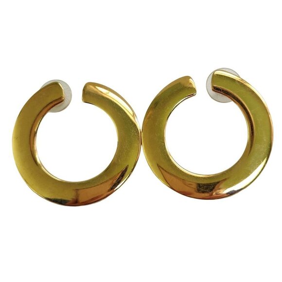 Unknown Jewelry - Vintage Flat Goldtone Hoop Stud Earrings